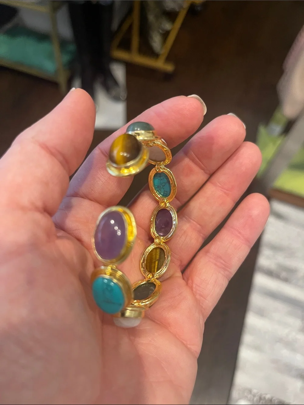Turkish handmade adjustable Bracelet with Turquoise, Amethyst, Tiger's Eye